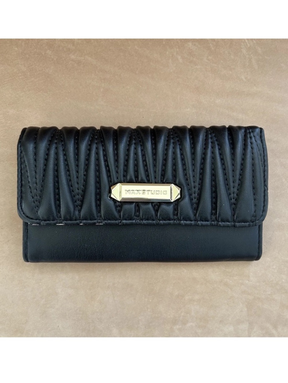 Max Studio Black Trifold Vegan Leather Long Wallet NWOT